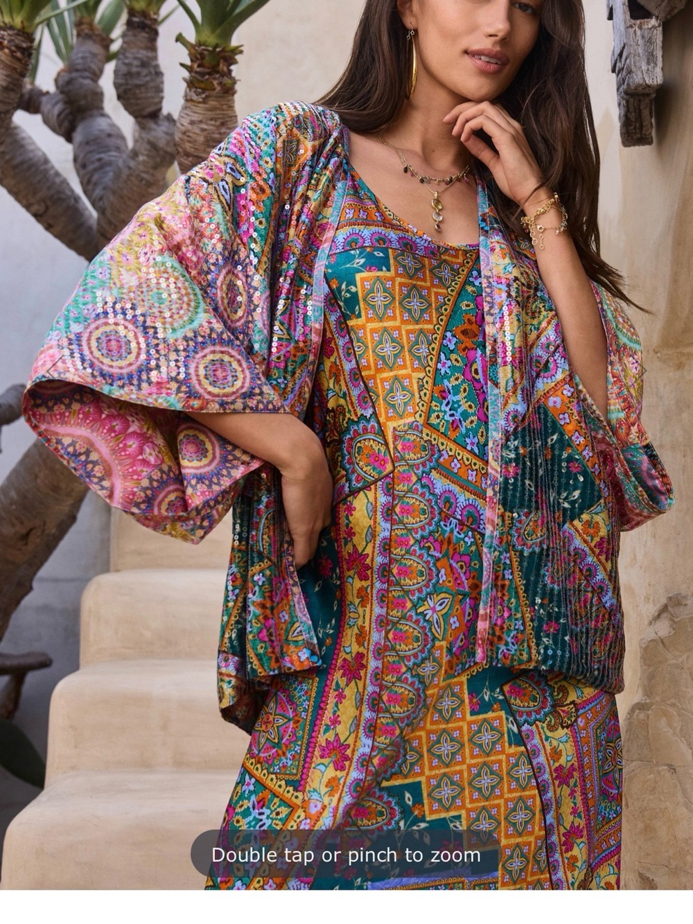 Johnny Was Bohemian Printed Sequin Kimono